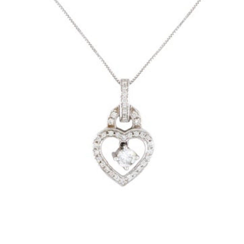 14K white gold diamond heart necklace.